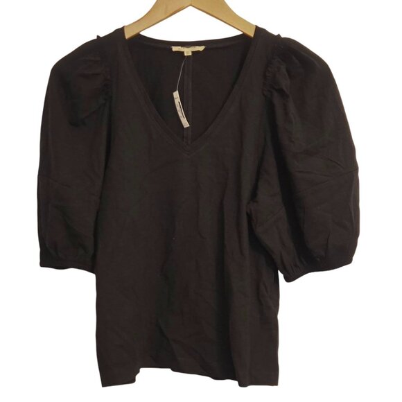 MADEWELL Women's XS Black Puff-Sleeve V-Neck Tee - Picture 2 of 3